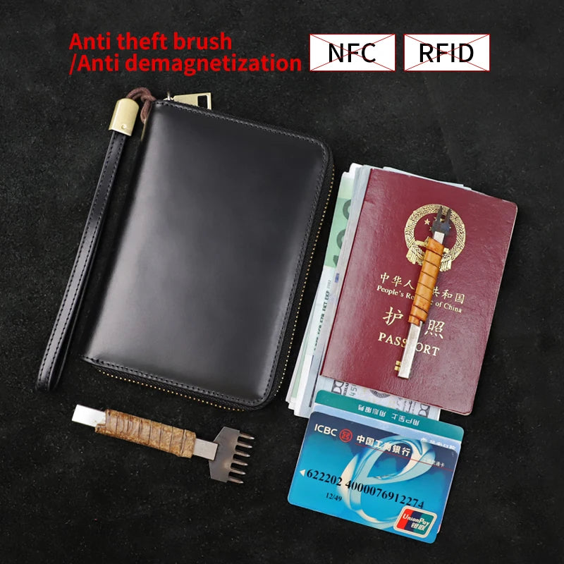RFID Blocking Leather Passport Wallet & Card Holder