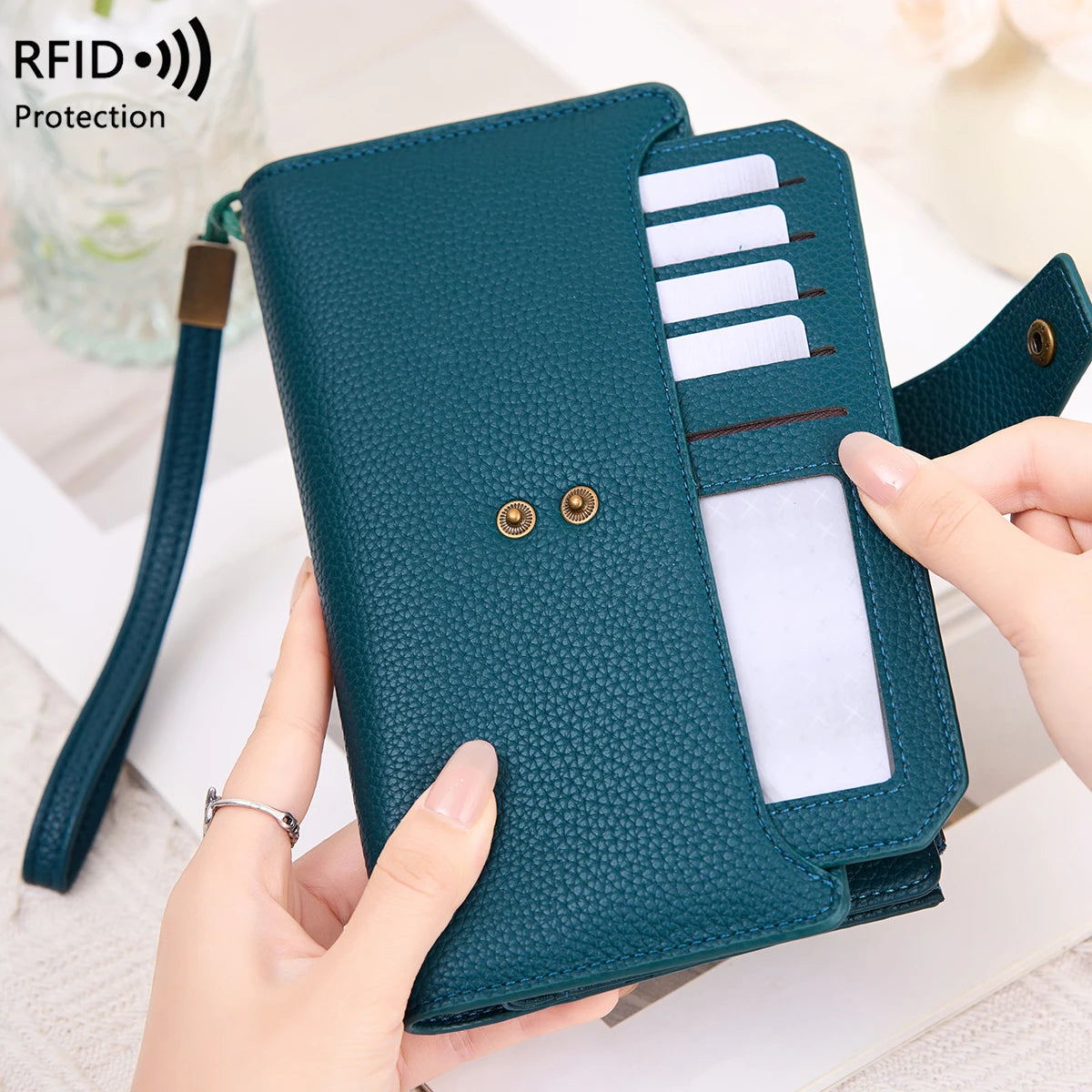RFID Blocking Large Capacity Leather Wallet for Women