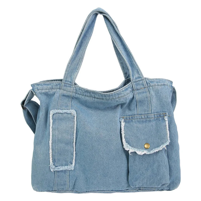 Women's Denim Tote Bag – Large Crossbody Shoulder Bag for School & Daily Use