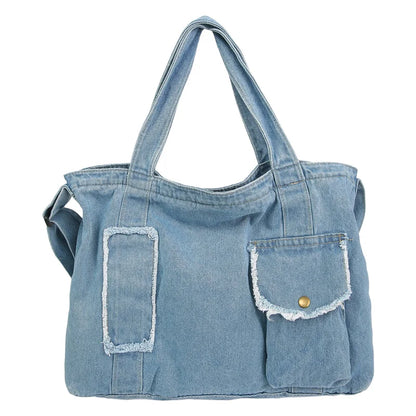 Women's Denim Tote Bag – Large Crossbody Shoulder Bag for School & Daily Use