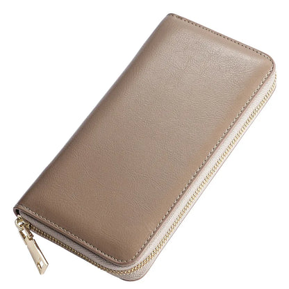 Women's Waxed Cowhide Long Zip-Around Clutch Wallet