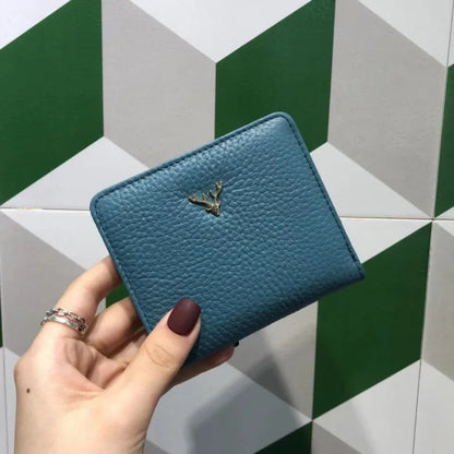 Women's Genuine Leather Small Wallet – Deer Button Bifold Purse