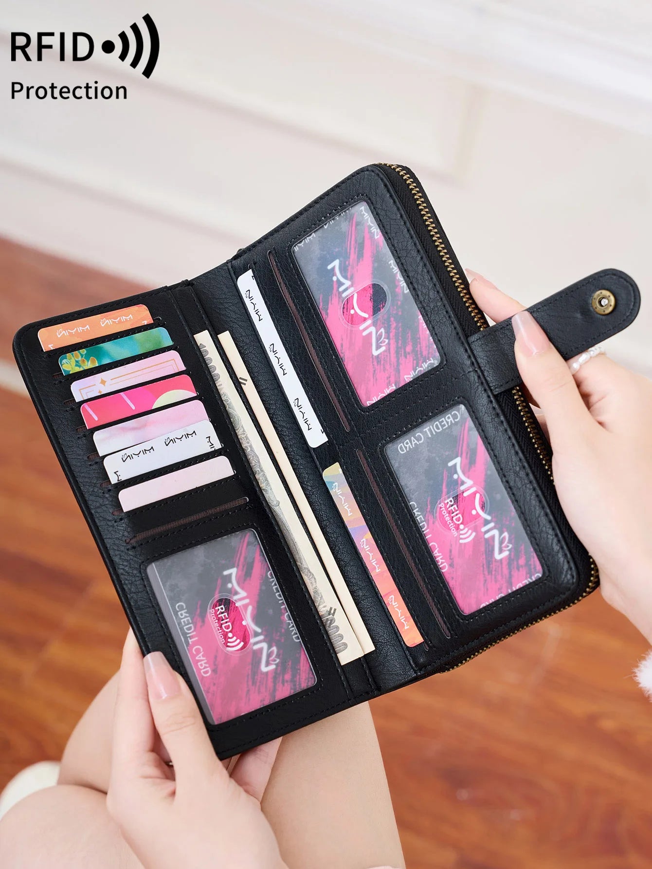 RFID Vintage Long Wallet for Women – Large Capacity Zipper Clutch