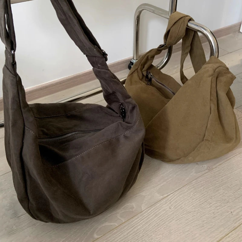 Canvas Dumpling Crossbody Bag – Large Capacity Shoulder Bag