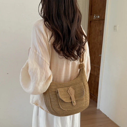 Crochet Crossbody Bag – Woven Hobo Shoulder Bag with Adjustable Strap