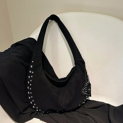 Rivet Studded Hobo Shoulder Bag – Women's Half Moon Tote