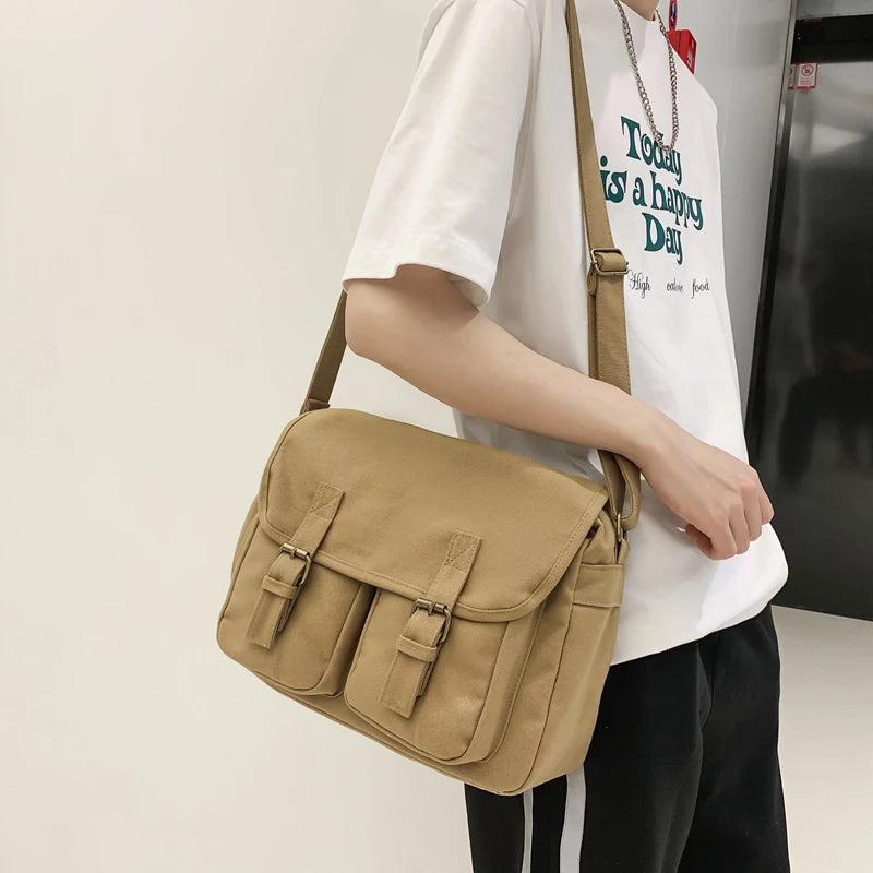 Canvas Flap Messenger Bag – Multi-Pocket Crossbody
