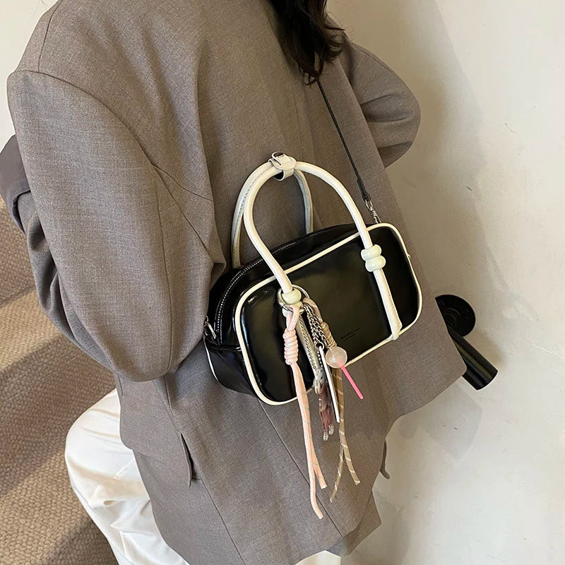 Moods Mini Square Top-Handle Bags Women Contrast Color Small Boston Shoulder Crossbody Bag Luxury