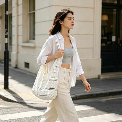 Hollow Woven Tote Bag for Women – Korean Beach Shoulder Bag