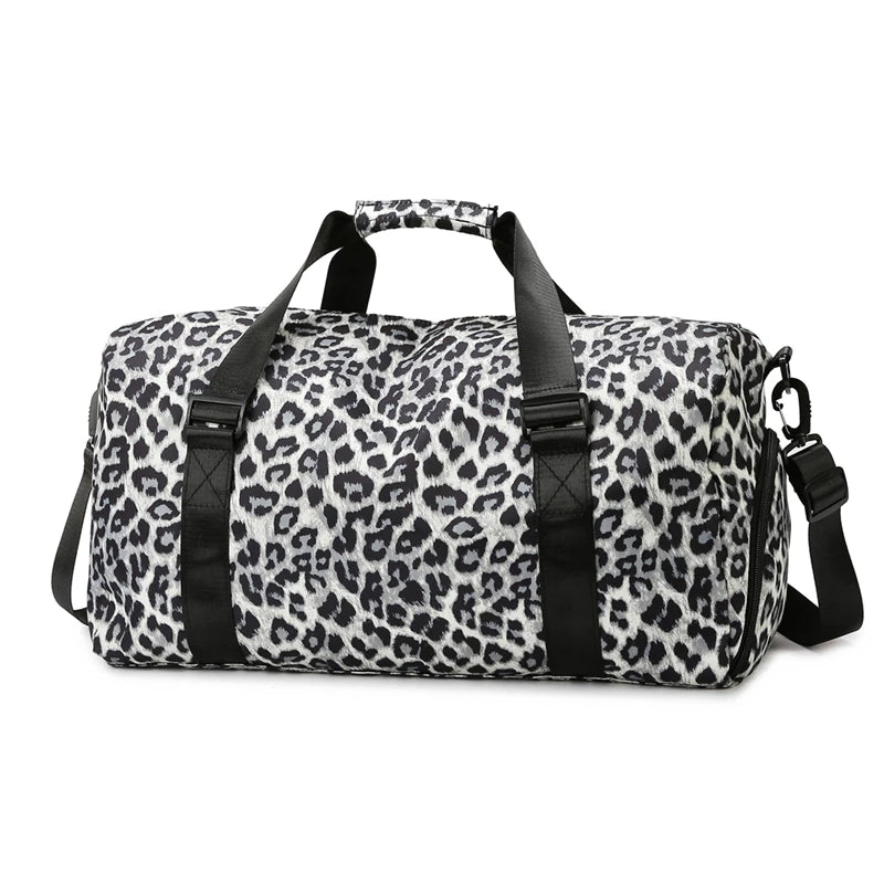 Leopard Print Women's Gym Travel Tote Bag with Shoe Compartment