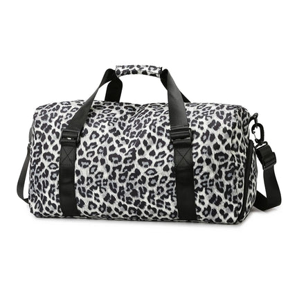 Leopard Print Women's Gym Travel Tote Bag with Shoe Compartment
