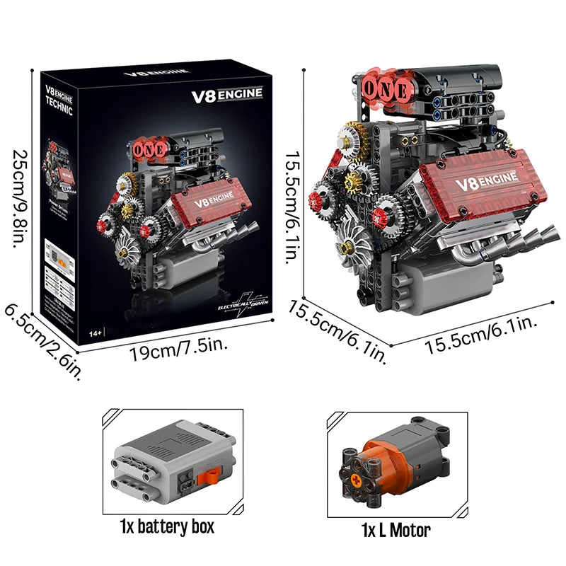 Motorized Aircraft V8 Engine Building Blocks Set – 478 & 558 Pcs