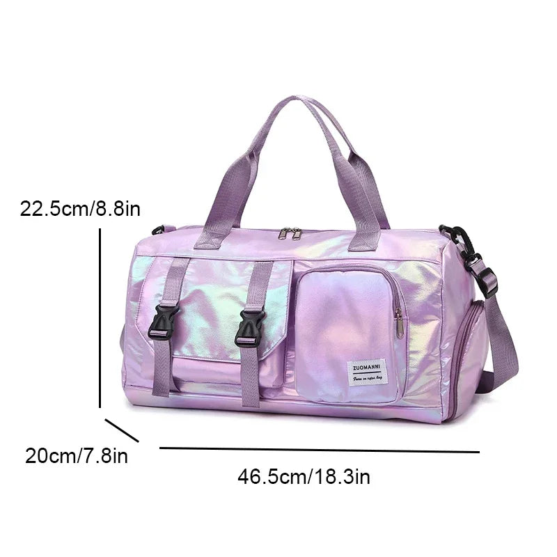 Holographic Duffel Bag – Weekend Travel Bag with Shoe Compartment