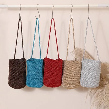Handwoven Straw Bucket Bag – Boho Crossbody Tote