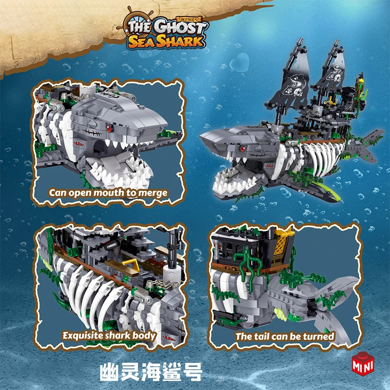 Pirate Shark Ship Building Blocks Set – 1151pcs Ghost Sea Monster MOC