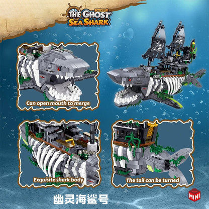 Pirate Shark Ship Building Blocks Set – 1151pcs Ghost Sea Monster MOC