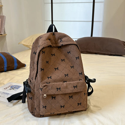 Corduroy Bow Backpack – Cute School Bag for Girls & College Students