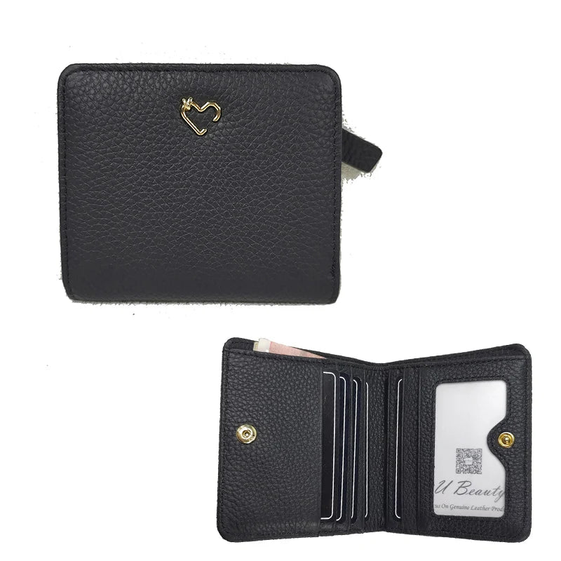 Genuine Leather Heart Charm Short Wallet for Women