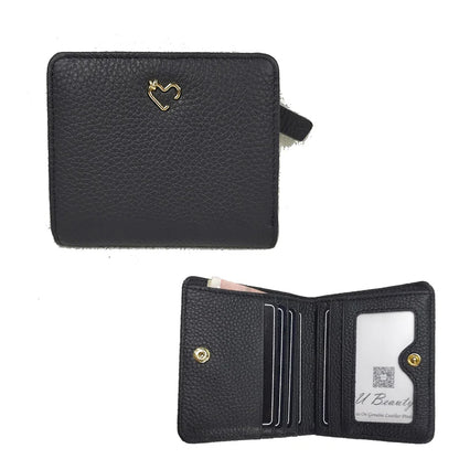 Genuine Leather Heart Charm Short Wallet for Women