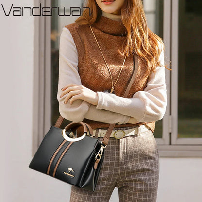 Genuine Leather Crossbody Bag for Women – 3-Layer Designer Shoulder Purse