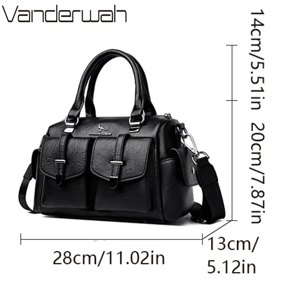 Large Capacity Women's Leather Handbag – Shoulder & Crossbody Bag