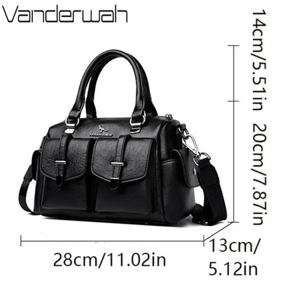 Large Capacity Women's Leather Handbag – Shoulder & Crossbody Bag