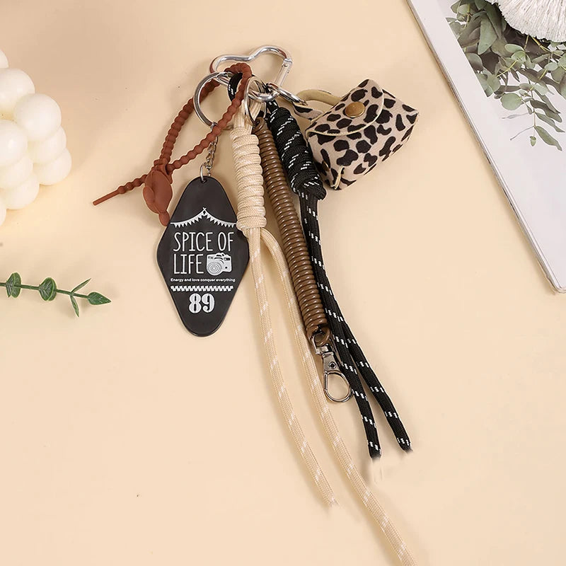 Handmade Nylon Rope Bag Charm Keychain with Mini Bag & Eiffel Tower Pendant