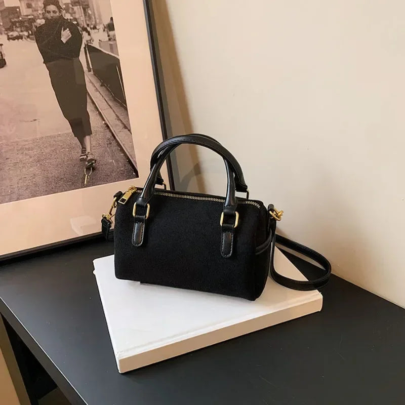 Faux Suede Crossbody Bag - Women's Small Shoulder Bag