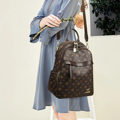 Leather Travel Backpack for Women – Large Capacity Luxury Shoulder Bag