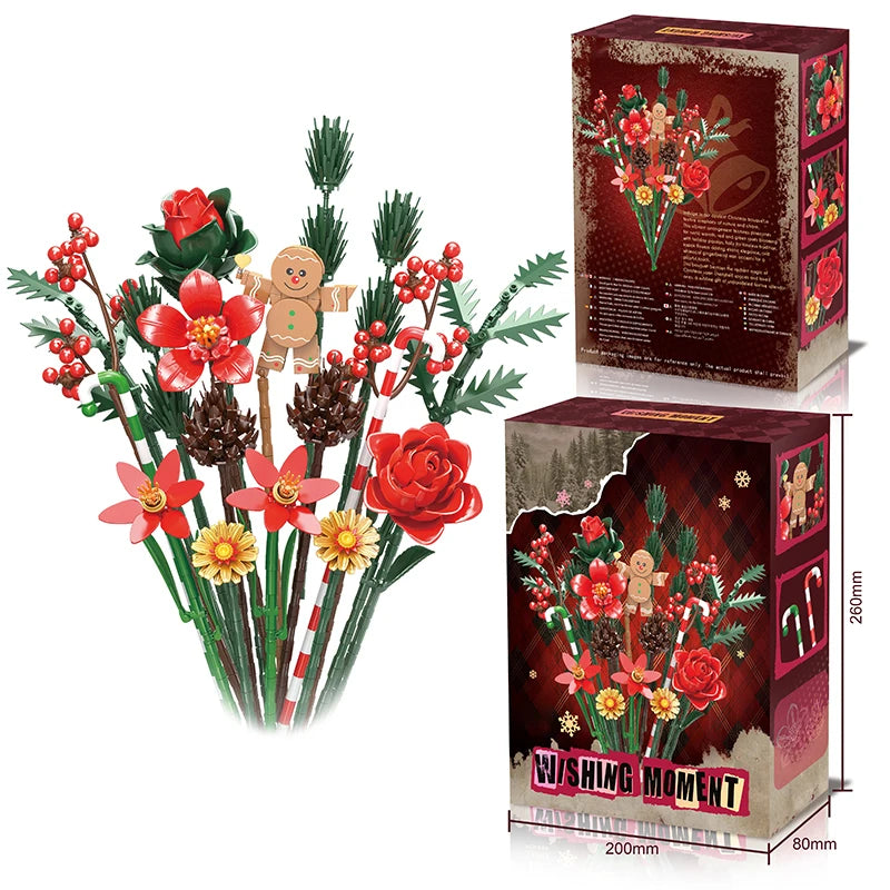 Christmas Flower Bouquet Building Blocks MOC Set – Gingerbread Man