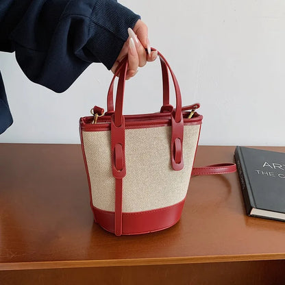 Versatile Pu Canvas Bucket Shoulder Crossbody Bags Simple Casual Sense Luxury Retro Handbags Women