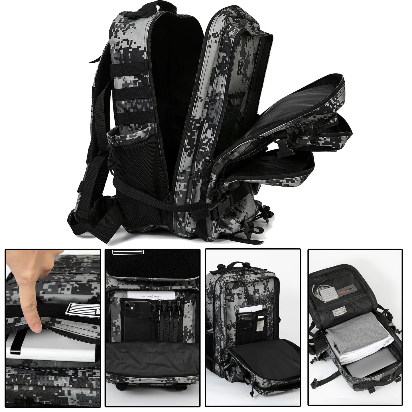 45L Tactical Backpack with Bottle Holder – MOLLE Rucksack for Men
