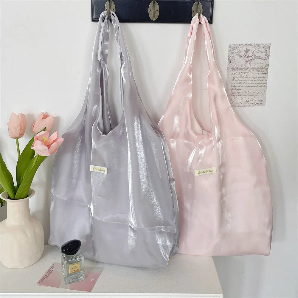 Satin Tote Bag – Large Capacity Lightweight Shoulder Bag for Women