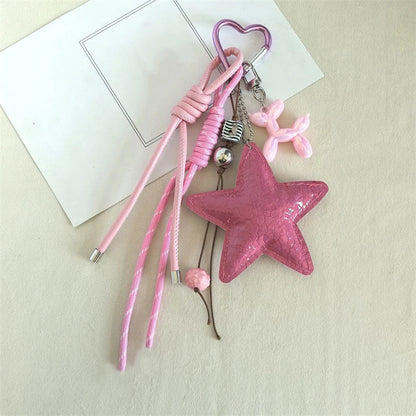 Bow Leather Charm Keychain with Braided Rope – Cute Bag Accessory