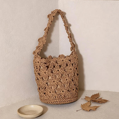 Floral Woven Bucket Bag – Women's Boho Shoulder Bag