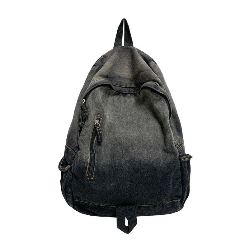 Washed Denim Backpack – Large Capacity School Bag