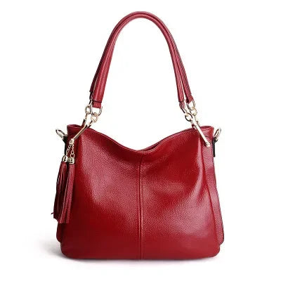 Genuine Leather Tassel Women's Shoulder Bag – Luxury Hobo Handbag with Crossbody Strap