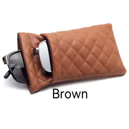 Soft PU Leather Double Glasses Case – Quilted Argyle Squeeze-Top