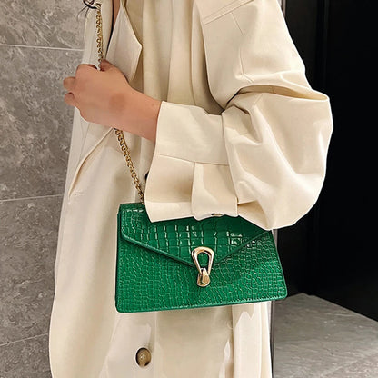 Crocodile Chain Crossbody Bag for Women – Square PU Leather Purse
