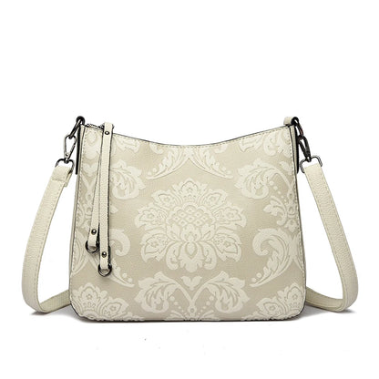 Retro Floral Embossed PU Leather Crossbody Bag for Women