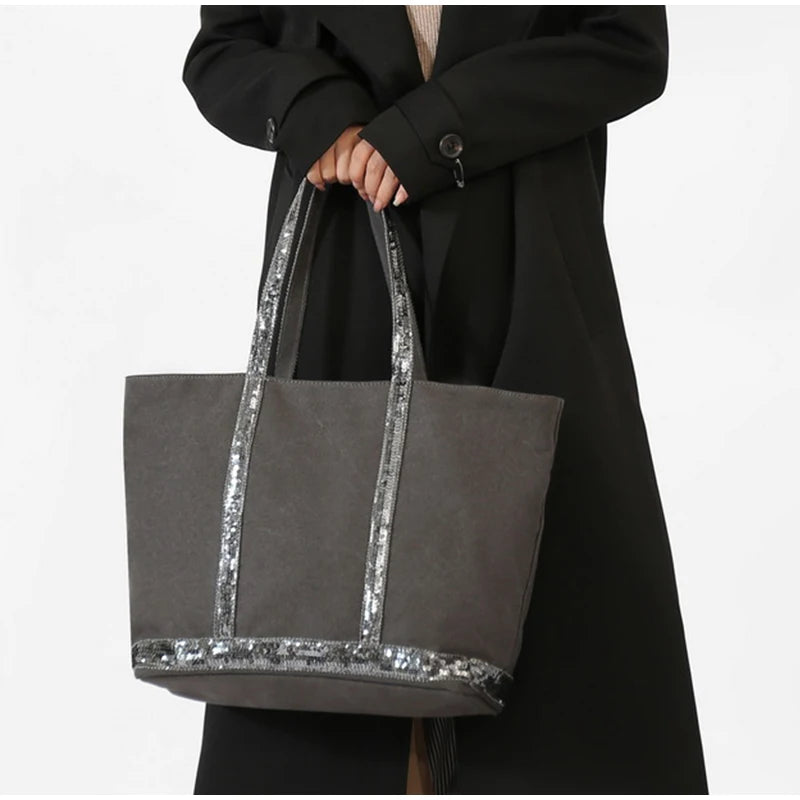 Sequin Woven Tote Bag – Large Straw Shopper for Women