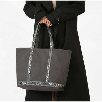 Sequin Woven Tote Bag – Large Straw Shopper for Women
