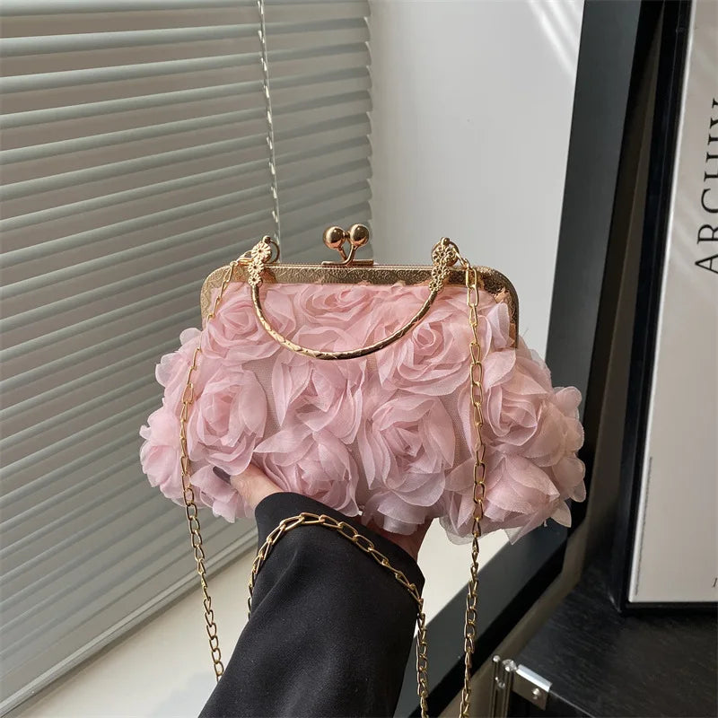 3D Floral Evening Clutch Bag – Women's Chain Shoulder Bag