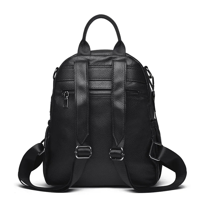 Genuine Leather Women Backpack – Triple-Zip Luxury