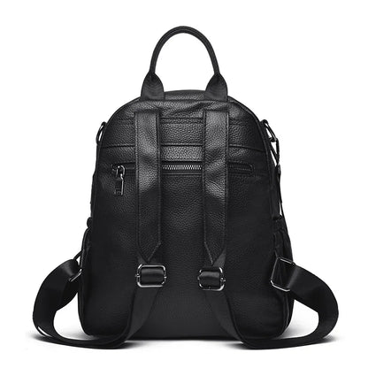 Genuine Leather Women Backpack – Triple-Zip Luxury