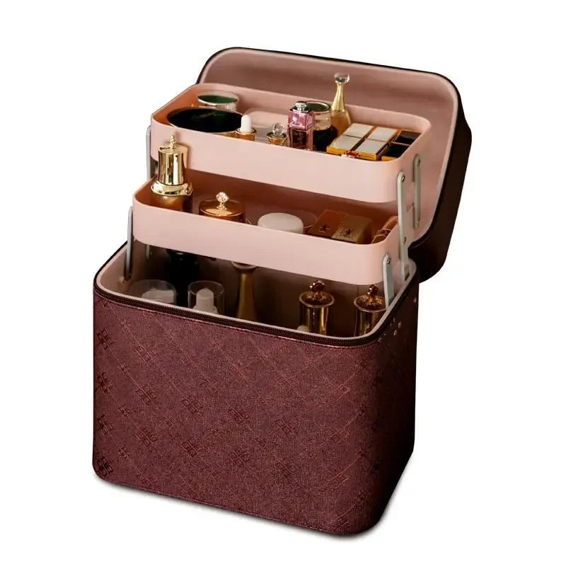 Large Makeup Bag with Mirror – Women's Luxury Cosmetic Organizer Case