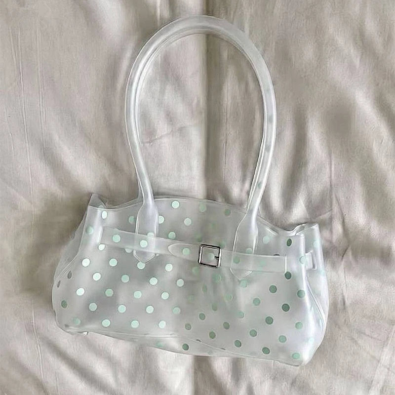 Polka Dot PVC Transparent Shoulder Bag – Waterproof Lock Handbag