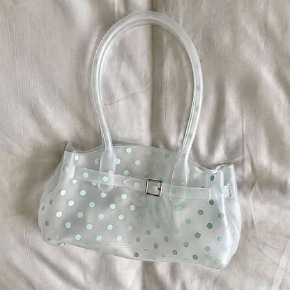 Polka Dot PVC Transparent Shoulder Bag – Waterproof Lock Handbag