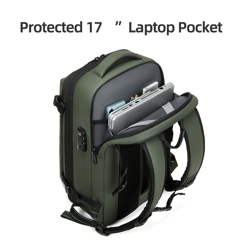 Large Capacity Travel Backpack for Men – 17" Laptop, Vacuum Compression, Expandable