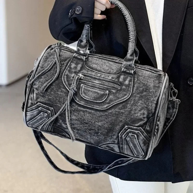 Retro Washed Denim Tote Bag – Women's Designer City Shoulder Bag